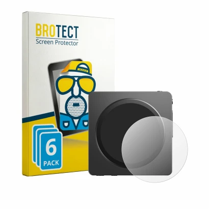 Front side of a product packaging with the brand logo BROTECT. Next to it is the device FiiO SnowSky Disc shown with the corre