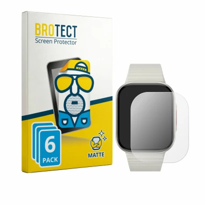 Front side of a product packaging with the brand logo BROTECT. Next to it is the device Xiaomi Redmi Watch 6 Lite shown with t
