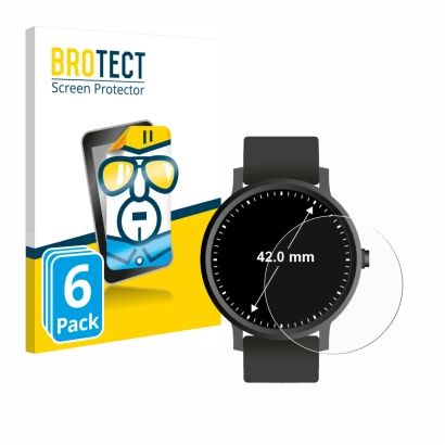 Front side of a product packaging with the brand logo BROTECT. Next to it is the device Watches (Circular, ø: 42 mm) shown wit