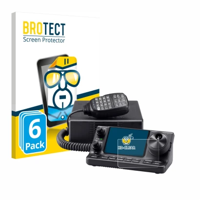 Front side of a product packaging with the brand logo BROTECT. Next to it is the device Icom IC-7100 shown with the correspond