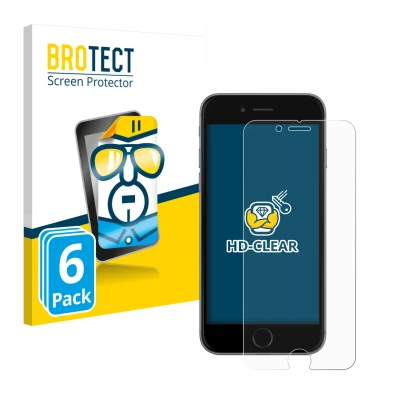 Front side of a product packaging with the brand logo BROTECT. Next to it is the device Apple iPhone 6S shown with the corresp