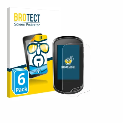 Front side of a product packaging with the brand logo BROTECT. Next to it is the device Garmin Oregon 700 shown with the corre
