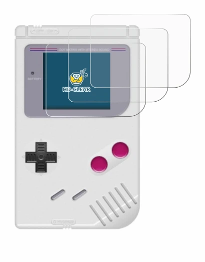 Image of the device Nintendo Gameboy (1989) with a wide variety of screen protectors.