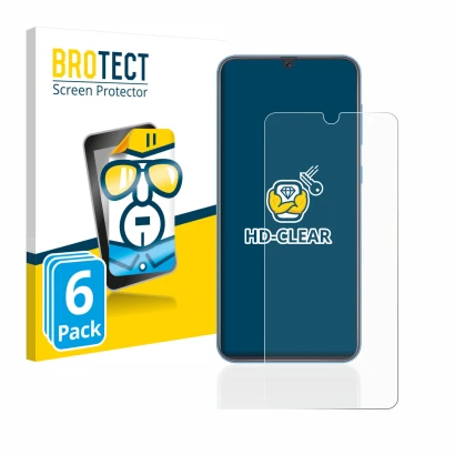 Front side of a product packaging with the brand logo BROTECT. Next to it is the device Samsung Galaxy A40 shown with the corr