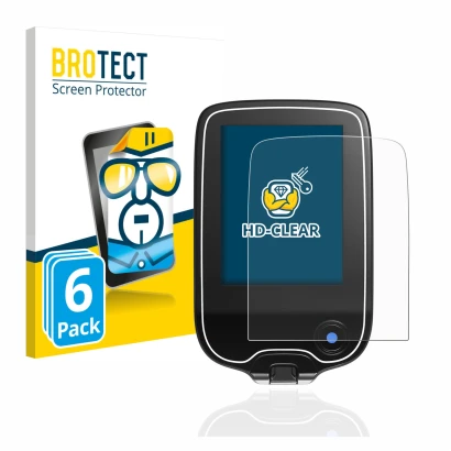 Front side of a product packaging with the brand logo BROTECT. Next to it is the device Freestyle Libre 2 shown with the corre