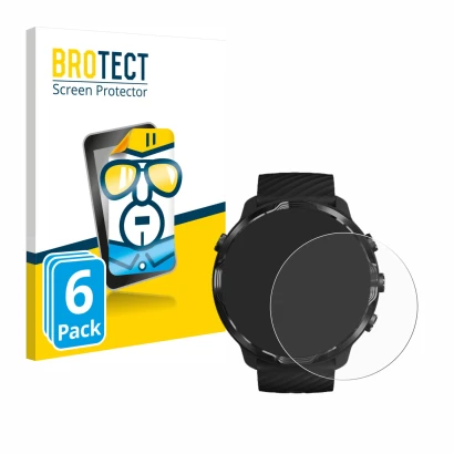 Front side of a product packaging with the brand logo BROTECT. Next to it is the device Suunto 7 shown with the corresponding