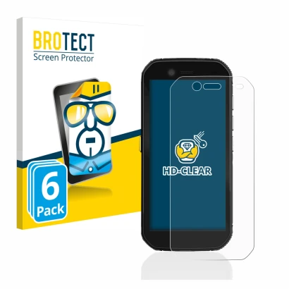 Front side of a product packaging with the brand logo BROTECT. Next to it is the device Caterpillar Cat S42 shown with the cor