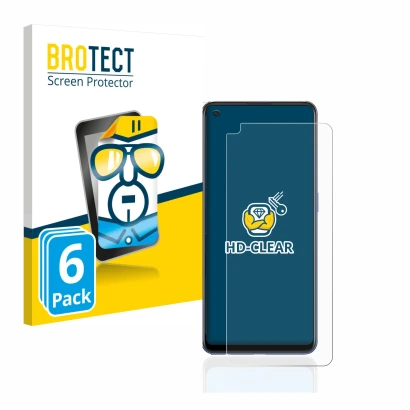 Front side of a product packaging with the brand logo BROTECT. Next to it is the device Oppo A74 shown with the corresponding 