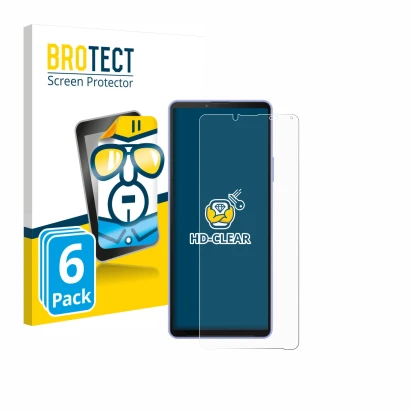 Front side of a product packaging with the brand logo BROTECT. Next to it is the device Sony Xperia 10 IV shown with the corre