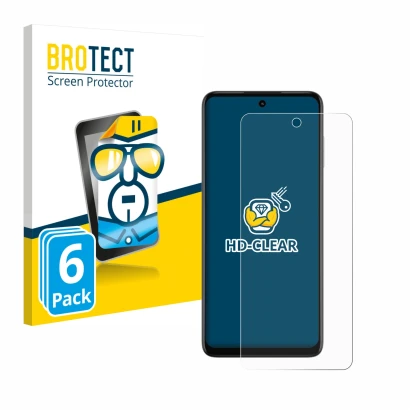 Front side of a product packaging with the brand logo BROTECT. Next to it is the device Motorola Moto G73 5G shown with the co