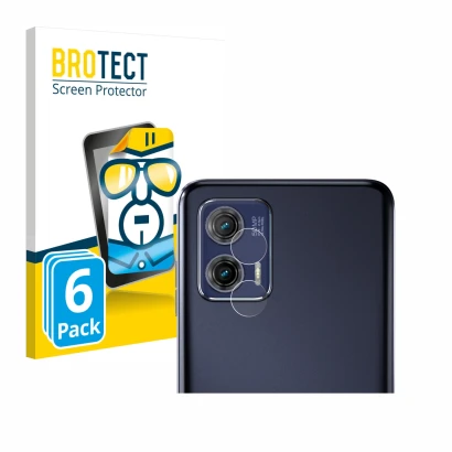 Front side of a product packaging with the brand logo BROTECT. Next to it is the device Motorola Moto G73 5G (ONLY Camera Lens