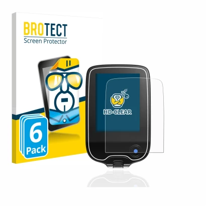 Front side of a product packaging with the brand logo BROTECT. Next to it is the device Freestyle Libre 3 shown with the corre