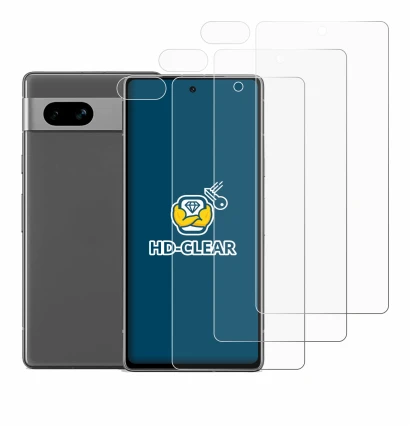 Image of the device Google Pixel 7a (Front+Camera) with a wide variety of screen protectors.