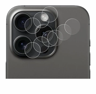 Image of the device Apple iPhone 15 Pro (ONLY Camera Lens) with a wide variety of screen protectors.