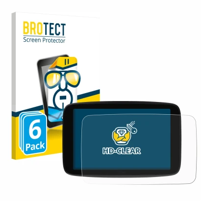 Front side of a product packaging with the brand logo BROTECT. Next to it is the device TomTom GO Superior 7" shown with the c