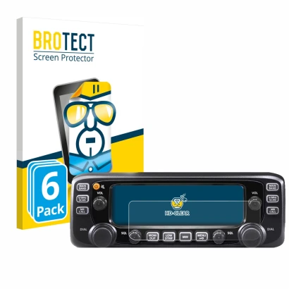 Front side of a product packaging with the brand logo BROTECT. Next to it is the device Icom IC-2730E shown with the correspon