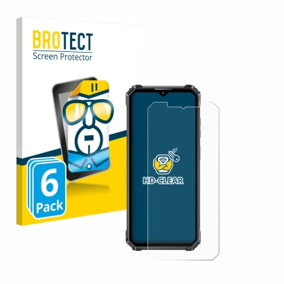 Front side of a product packaging with the brand logo BROTECT. Next to it is the device Oukitel WP28 shown with the correspond