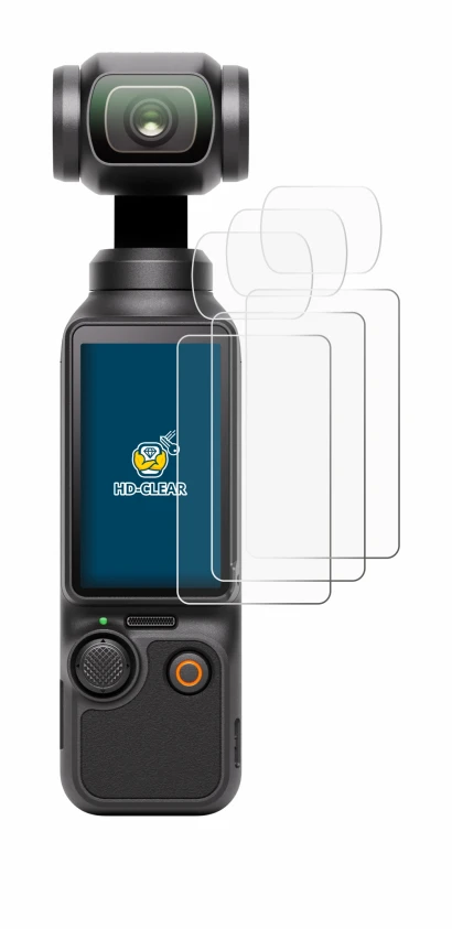 Image of the device DJI Osmo Pocket 3 (Display + Lens) with a wide variety of screen protectors.