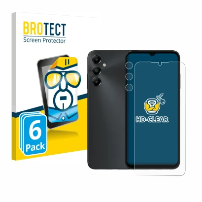 Front side of a product packaging with the brand logo BROTECT. Next to it is the device Samsung Galaxy A05s (Front+Camera) sho