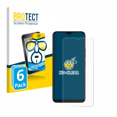 Front side of a product packaging with the brand logo BROTECT. Next to it is the device Tecno Spark 10 5G shown with the corre