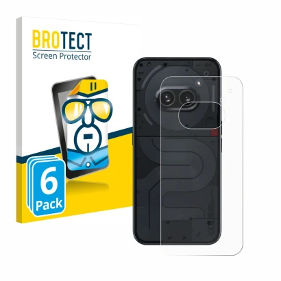 Front side of a product packaging with the brand logo BROTECT. Next to it is the device Nothing Phone (2a) (Back) shown with t