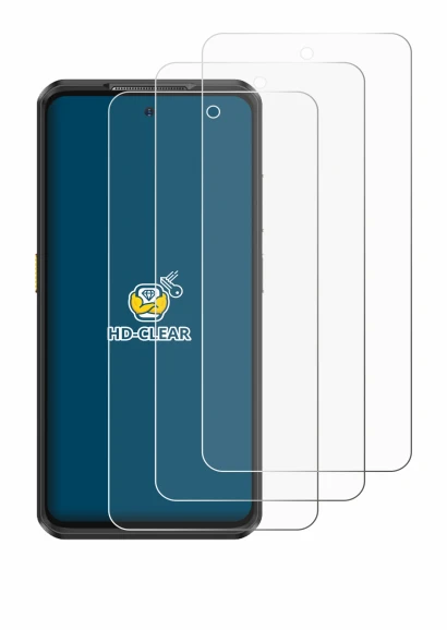 Image of the device Ulefone Armor 25T Pro with a wide variety of screen protectors.