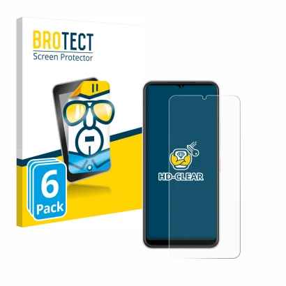 Front side of a product packaging with the brand logo BROTECT. Next to it is the device Telekom T Phone 2 shown with the corre