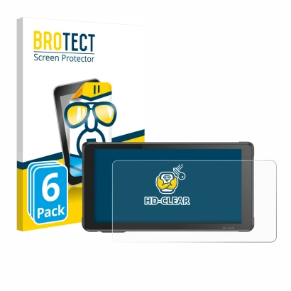 Front side of a product packaging with the brand logo BROTECT. Next to it is the device Interphone RideSync Sync55 shown with 