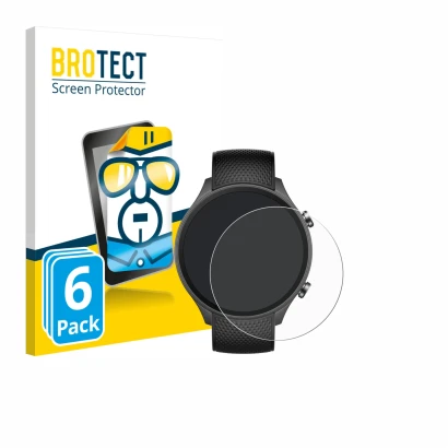 Front side of a product packaging with the brand logo BROTECT. Next to it is the device OnePlus watch 2R shown with the corres