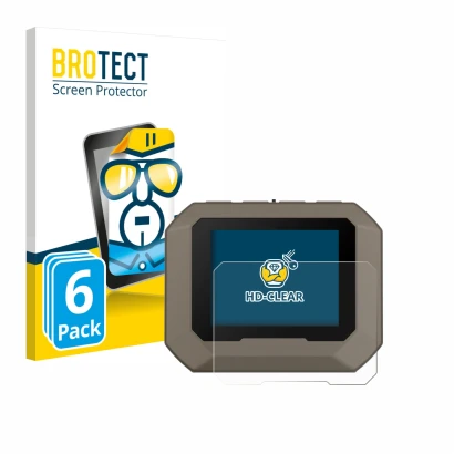 Front side of a product packaging with the brand logo BROTECT. Next to it is the device Garmin Xero C1 Pro shown with the corr