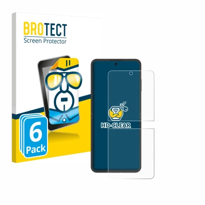 Front side of a product packaging with the brand logo BROTECT. Next to it is the device Nubia Flip 5G shown with the correspon
