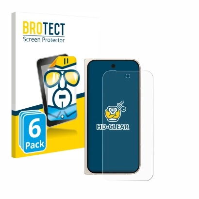 Front side of a product packaging with the brand logo BROTECT. Next to it is the device Google Pixel 9 Pro Fold shown with the