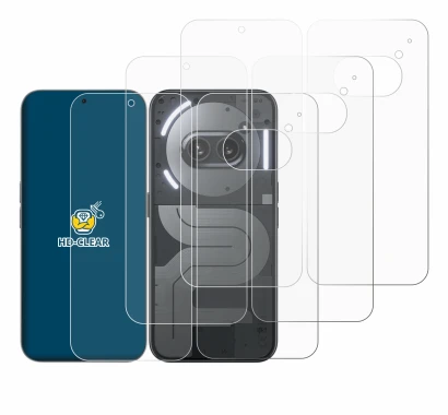 Image of the device Nothing Phone (2a) Plus (Front+Back) with a wide variety of screen protectors.