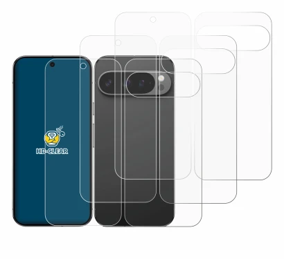 Image of the device Google Pixel 9 Pro (Front+Back) with a wide variety of screen protectors.