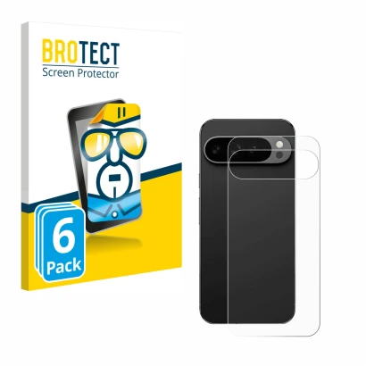 Front side of a product packaging with the brand logo BROTECT. Next to it is the device Google Pixel 9 Pro XL (Back) shown wit