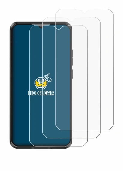 Image of the device Oukitel WP50 with a wide variety of screen protectors.