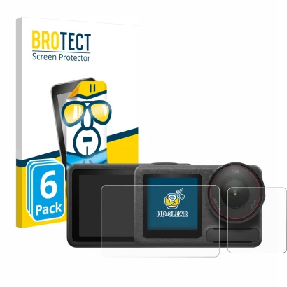 Front side of a product packaging with the brand logo BROTECT. Next to it is the device DJI Osmo Action 5 Pro (case-friendly) 