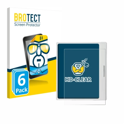 Front side of a product packaging with the brand logo BROTECT. Next to it is the device Boox Go Color 7 White Edition shown wi