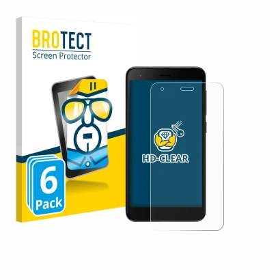 Front side of a product packaging with the brand logo BROTECT. Next to it is the device ZTE Blade A35 lite shown with the corr