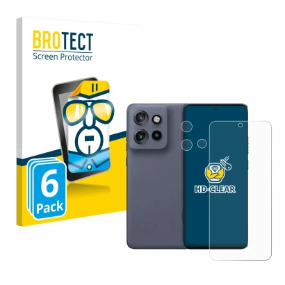Front side of a product packaging with the brand logo BROTECT. Next to it is the device Motorola Edge 50 Neo (Front+Camera) sh