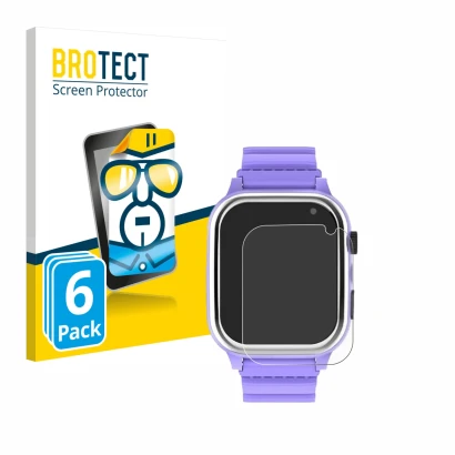 Front side of a product packaging with the brand logo BROTECT. Next to it is the device Jubunrer Kids Smartwatch shown with th
