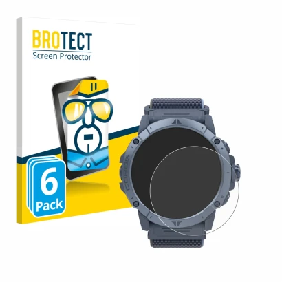 Front side of a product packaging with the brand logo BROTECT. Next to it is the device Coros Vertix 2S shown with the corresp