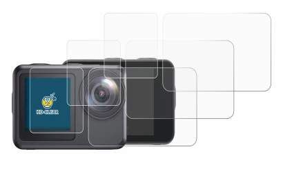 Image of the device Akaso Brave 7 LE with a wide variety of screen protectors.