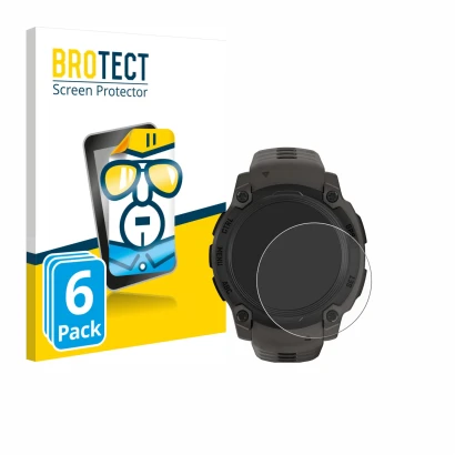 Front side of a product packaging with the brand logo BROTECT. Next to it is the device Garmin Instinct E (40 mm) shown with t