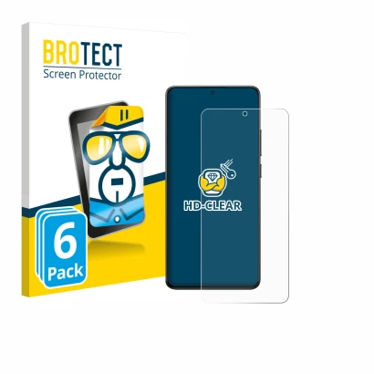 Front side of a product packaging with the brand logo BROTECT. Next to it is the device Xiaomi Poco X7 Pro shown with the corr