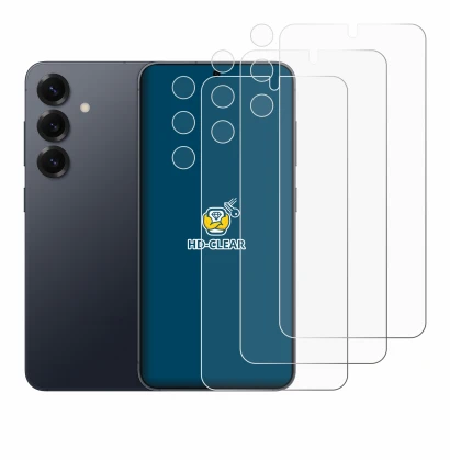 Image of the device Samsung Galaxy S25 (Front+Camera) with a wide variety of screen protectors.