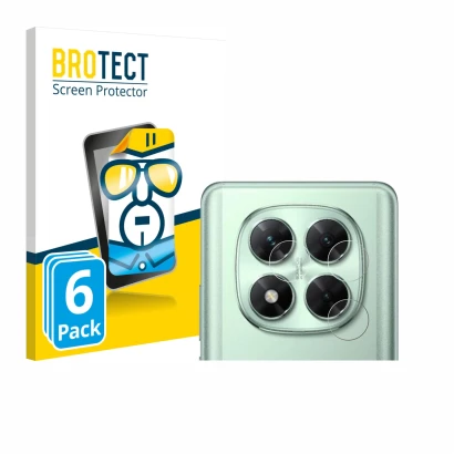 Front side of a product packaging with the brand logo BROTECT. Next to it is the device Xiaomi Poco X7 (ONLY Camera) shown wit