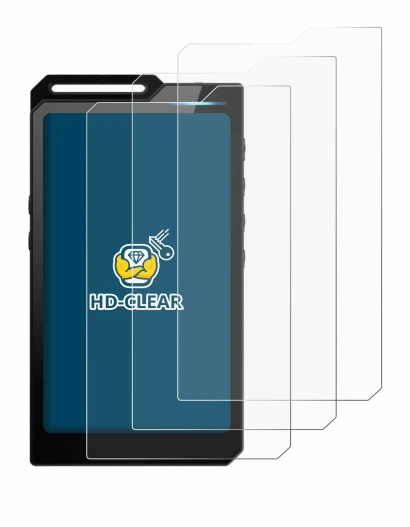 Image of the device Hiby R4 with a wide variety of screen protectors.