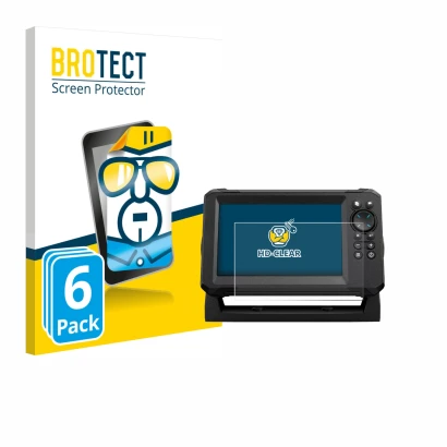 Front side of a product packaging with the brand logo BROTECT. Next to it is the device Lowrance Eagle 7 shown with the corres