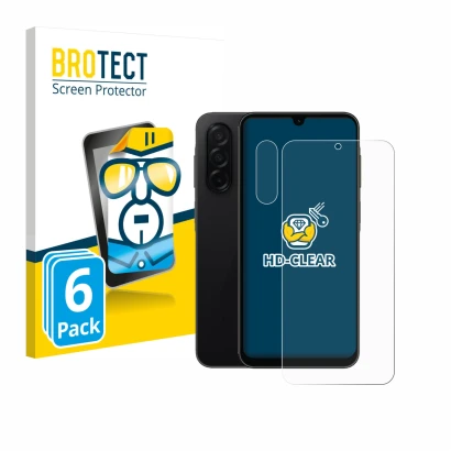 Front side of a product packaging with the brand logo BROTECT. Next to it is the device Samsung Galaxy A26 5G (Front+Camera) s